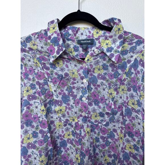 Modcloth Flower Patch Pleasantries Button-Up Shirt Purple/White Women's M NWT - Picture 3 of 8